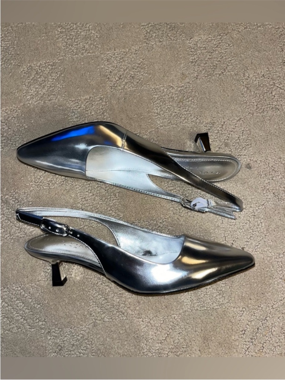 Marc Fisher LTD Kory Pointed Toe Kitten Heel Pump Silver 040 Leather Women’s 7 - Picture 8 of 15